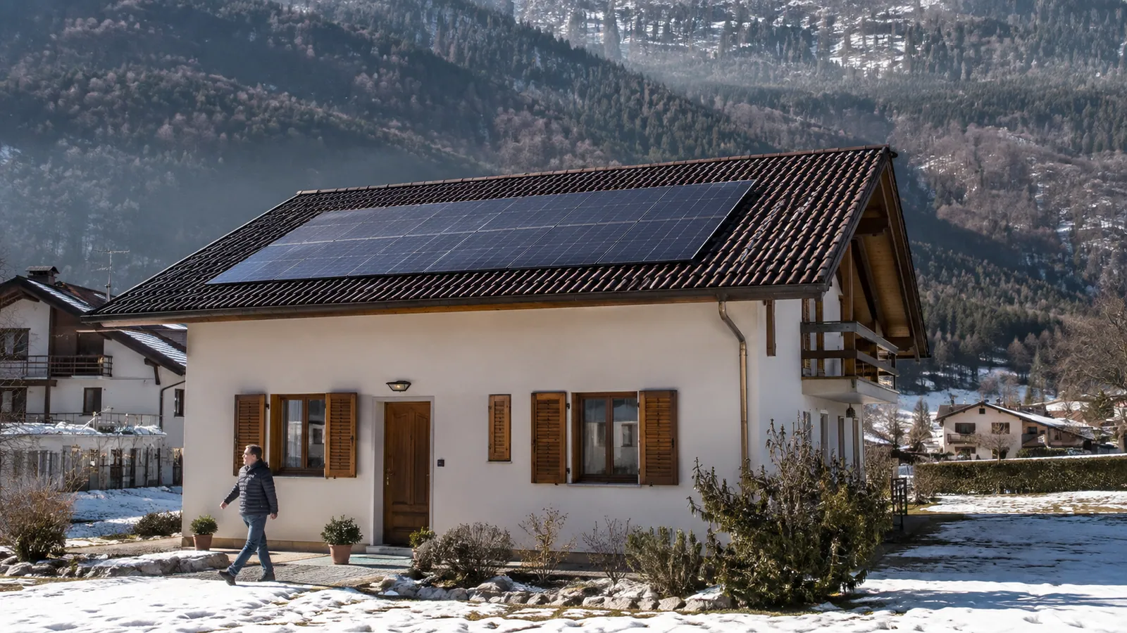 Abitazione con fotovoltaico in un contesto montano