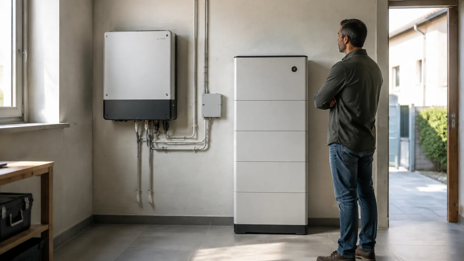 Inverter esistente e batteria in un locale tecnico domestico