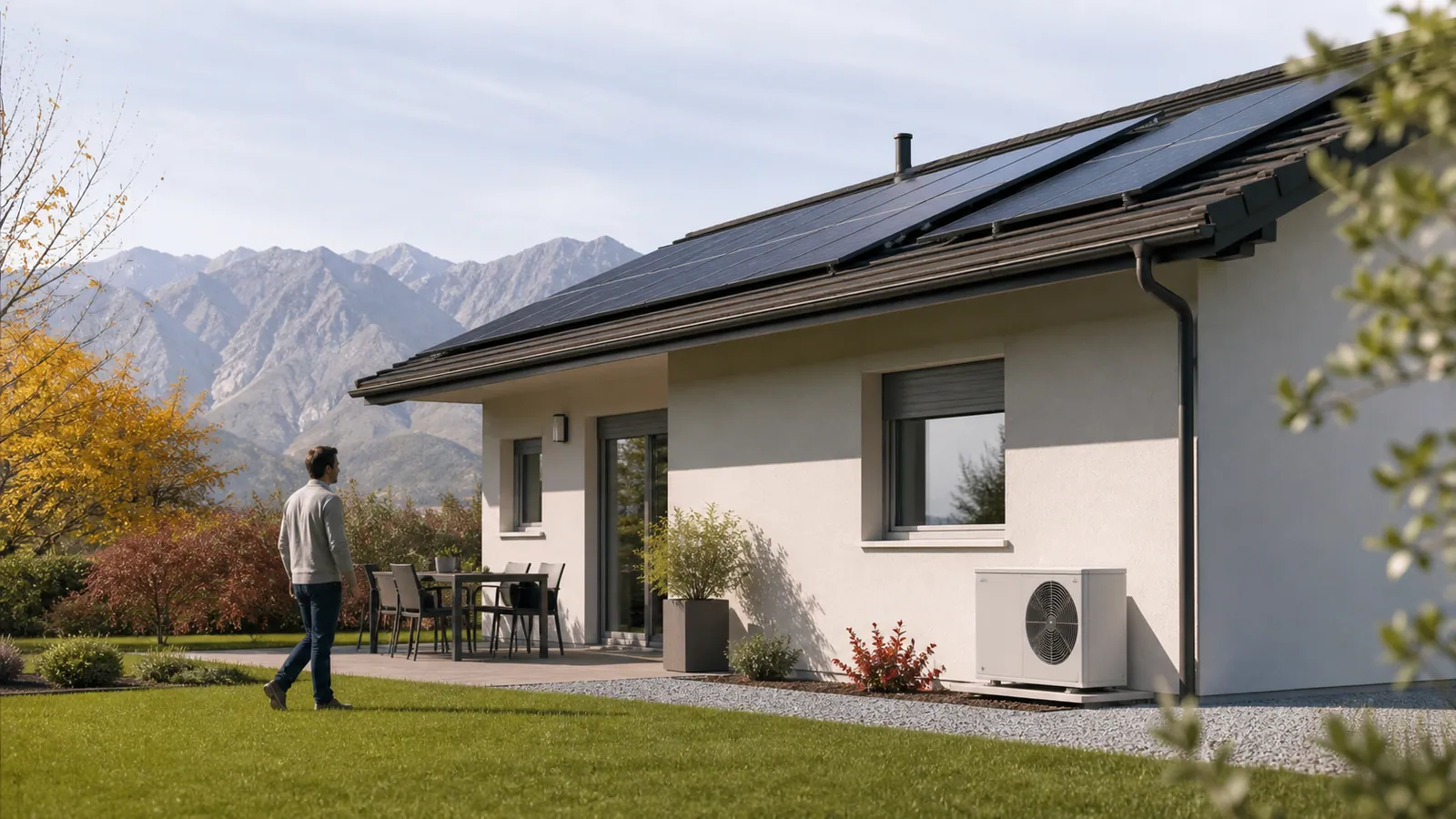 Casa con fotovoltaico e pompa di calore in un contesto residenziale