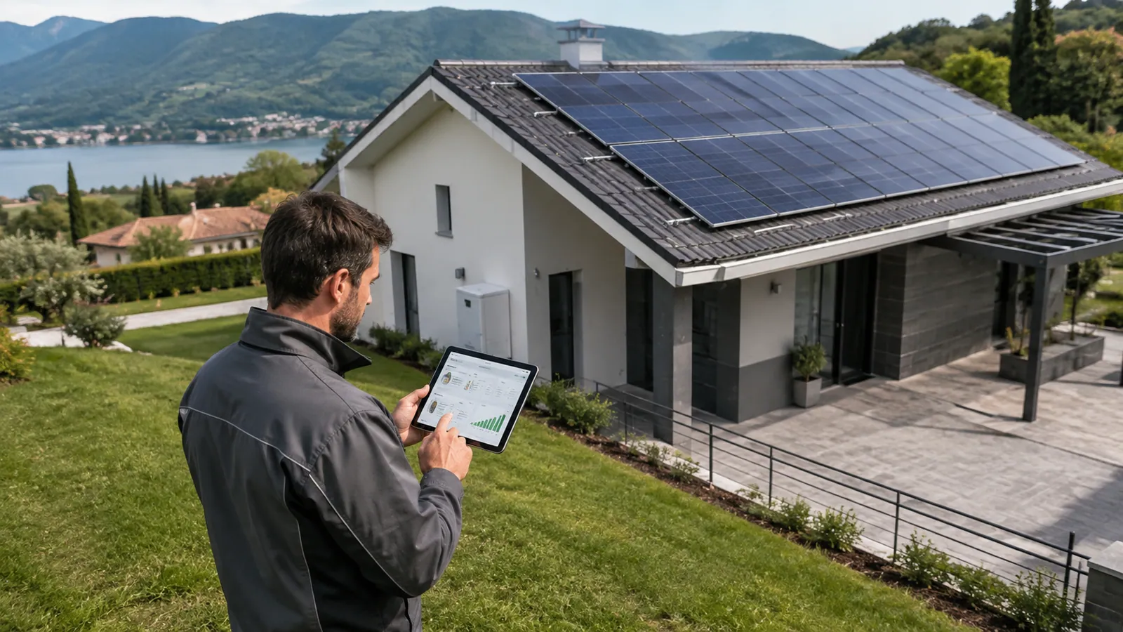 Immagine illustrativa: tecnico che consulta un tablet durante un sopralluogo energetico