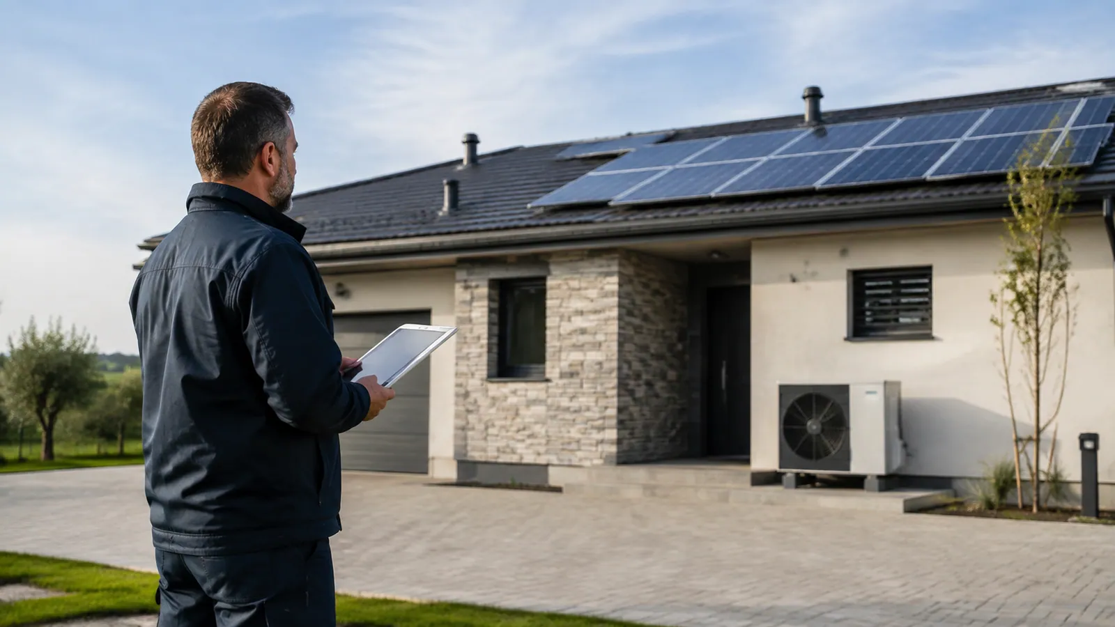 Immagine illustrativa: tecnico che consulta un tablet durante un sopralluogo energetico