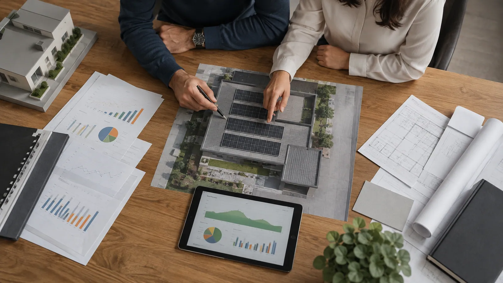 Immagine illustrativa: analisi dei consumi e progetto energetico su un tavolo di lavoro