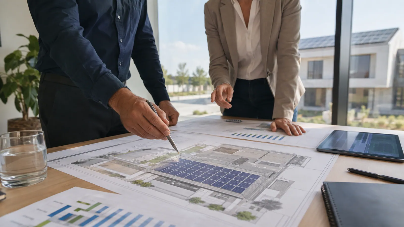 Immagine illustrativa: analisi dei consumi e progetto energetico su un tavolo di lavoro