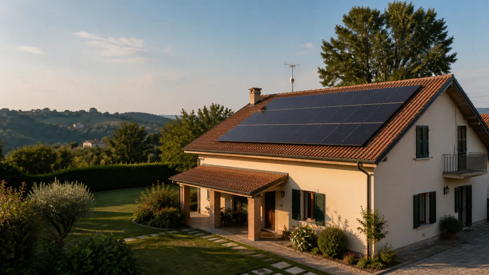 Immagine illustrativa: abitazione con pannelli fotovoltaici su un tetto in coppi