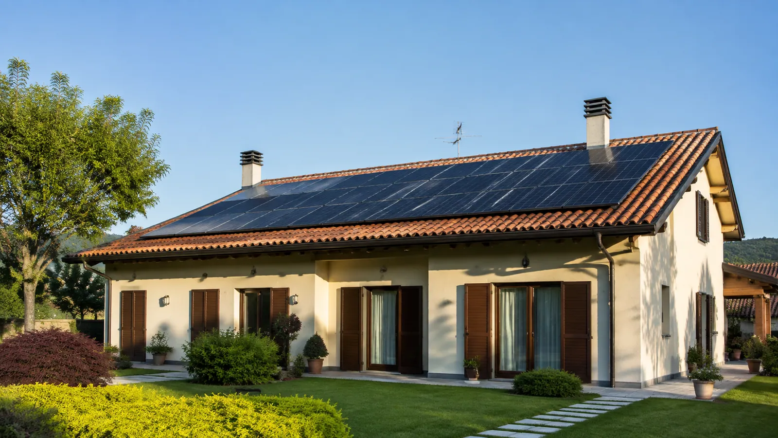 Immagine illustrativa: abitazione con pannelli fotovoltaici su un tetto in coppi