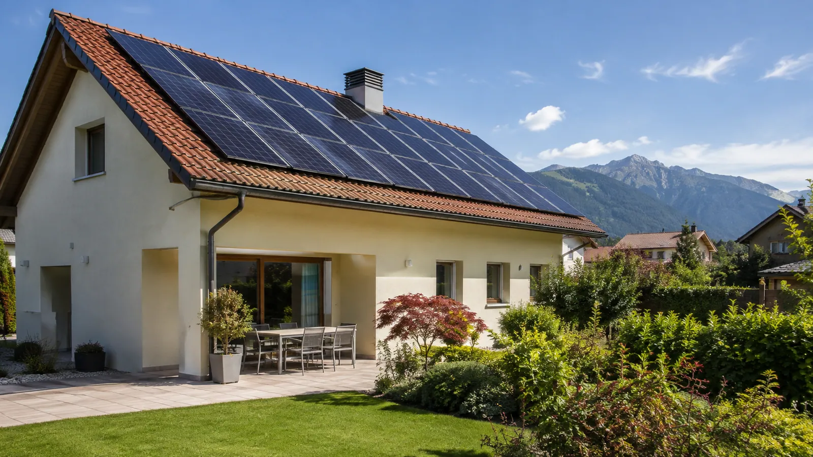 Immagine illustrativa: abitazione con pannelli fotovoltaici su un tetto in coppi