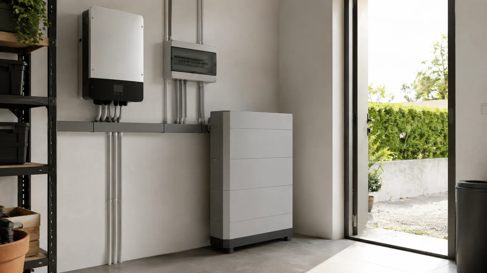 Immagine illustrativa: batteria di accumulo e inverter in un locale tecnico