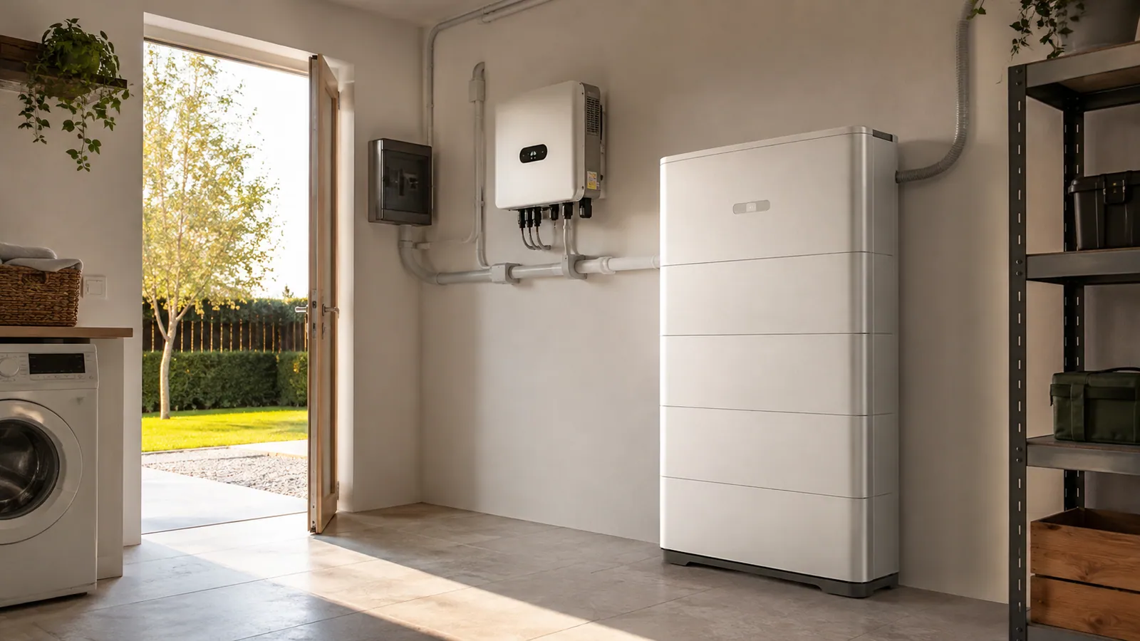 Immagine illustrativa: batteria di accumulo e inverter in un locale tecnico