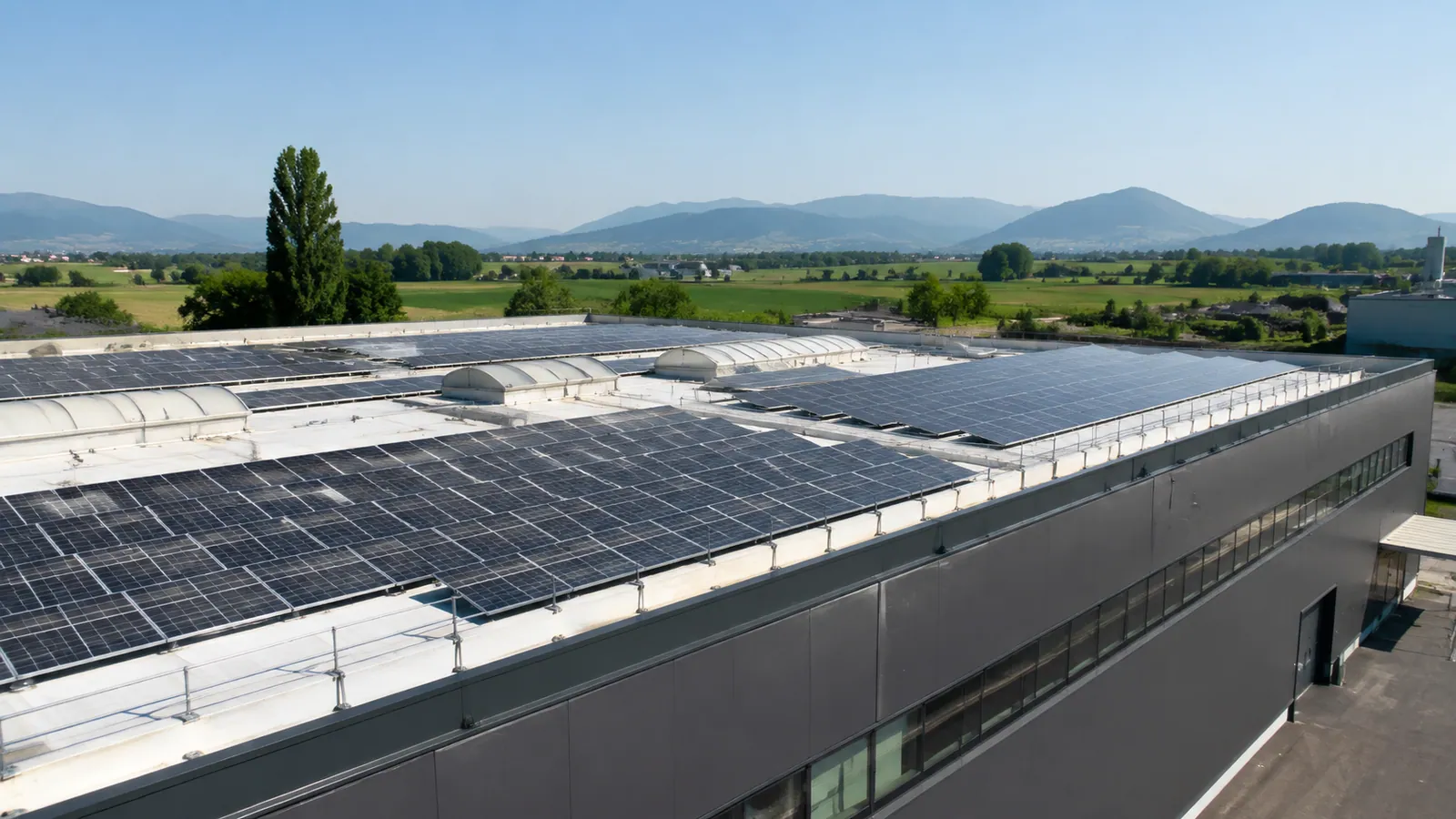 Immagine illustrativa: pannelli fotovoltaici sulla copertura di un edificio produttivo