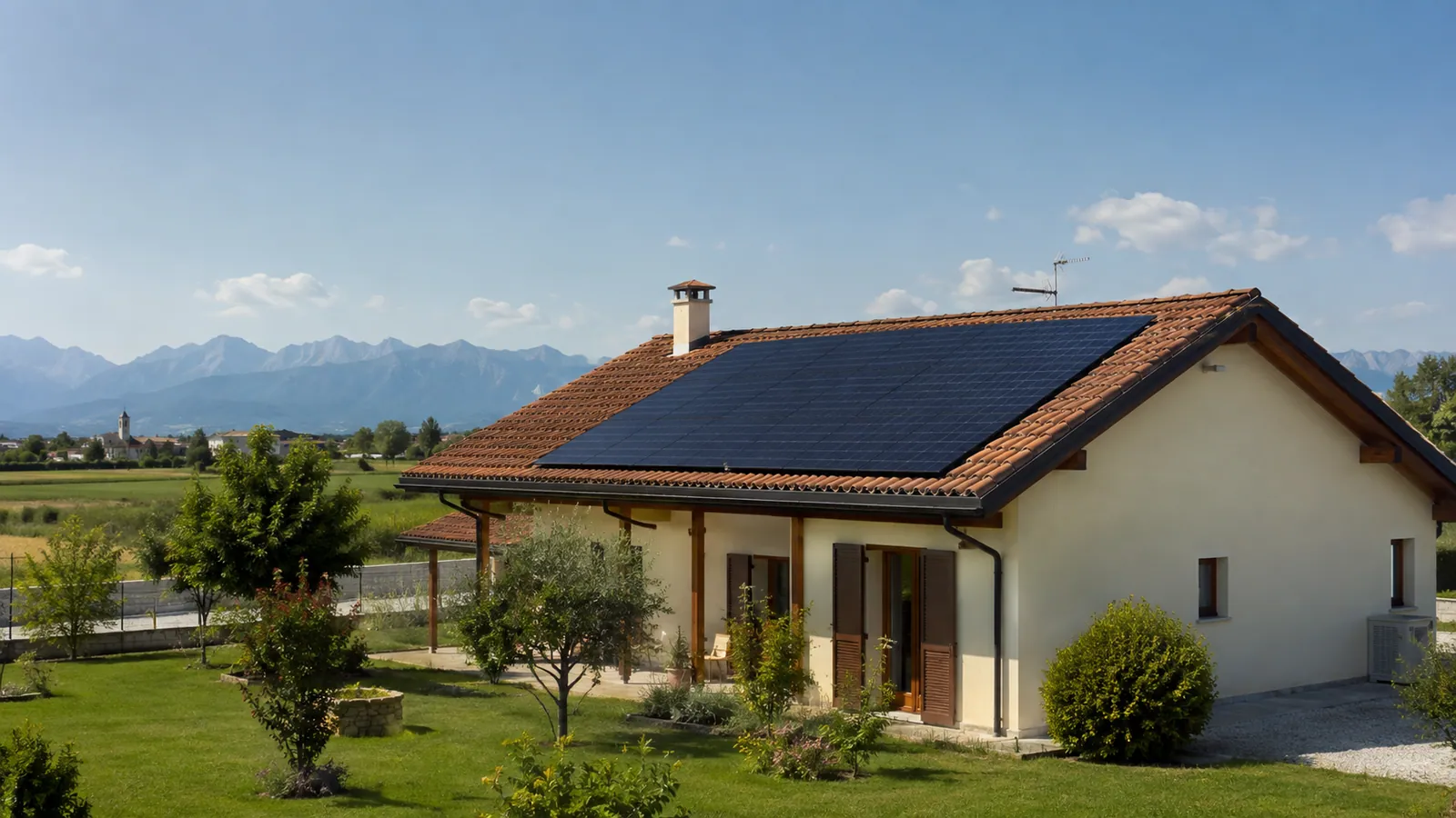 Immagine illustrativa: abitazione con pannelli fotovoltaici su un tetto in coppi